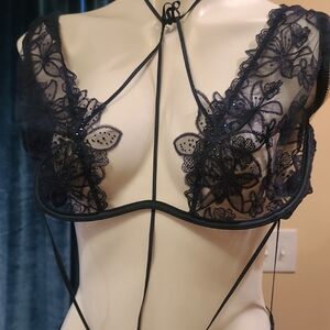 Victoria's Secret Black Floral Lace Bodusuit Sexy